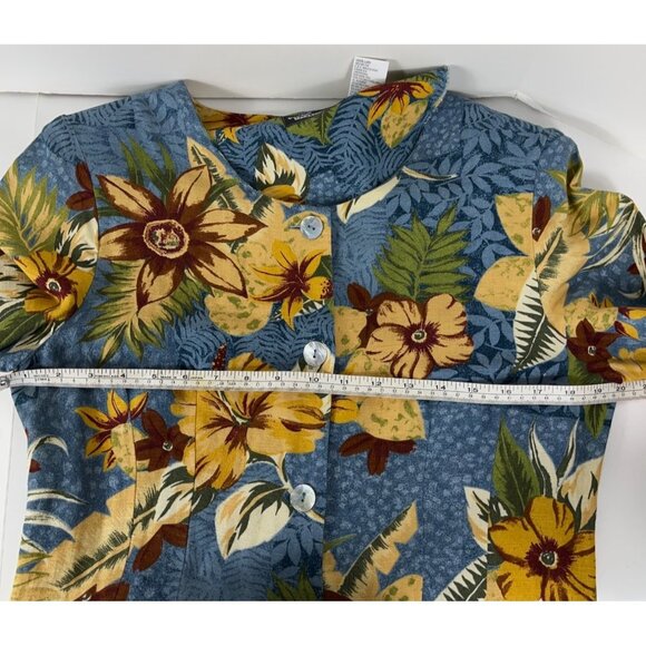 Positive Influence Dress Linen Blue Floral Sheath Pencil Button Midi Vtg Women 6 - Picture 7 of 10